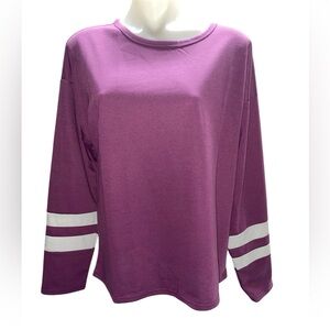 * Doublju large plum contrast lines Knit lightweight sweatshirt